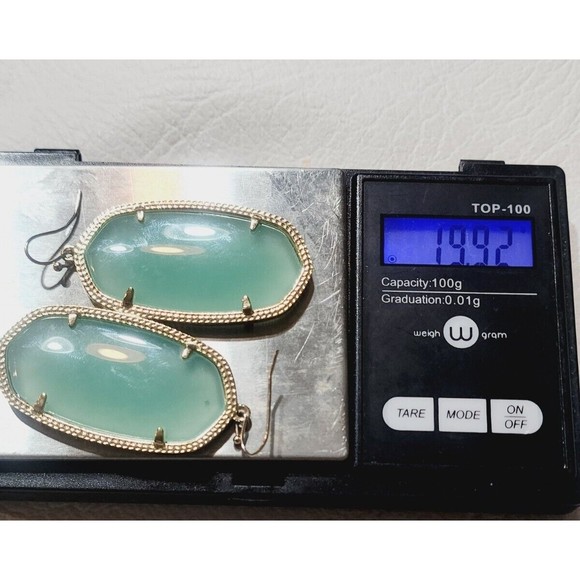 KENDRA SCOTT Danielle Chalcedony Mint Glass Gold Drop Large Earrings - Picture 7 of 7